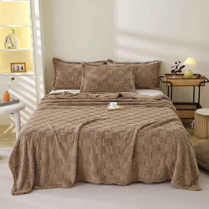 Karierte Weiche Taffeta Fleece Decke – Flauschiger Einfarbiger Bettbezug & Überwurf für Sofa, Bett, Erwachsene, Kinder & Haustiere