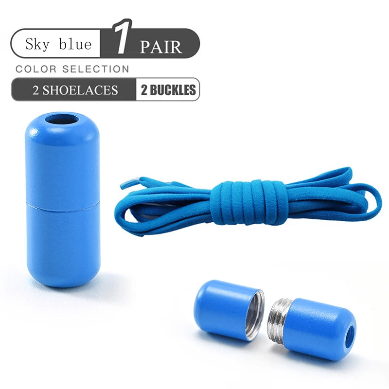 Elastische No-Tie Schnürsenkel – Halbkreis-Design mit Metallverschluss | Praktische Slip-On Laces für Kinder & Erwachsene Sneaker Kaufschwan® Blau 100cm