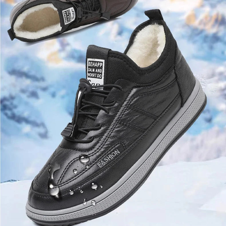 Herren Schneestiefel – Wasserdichte Winter-Lederschuhe mit Plüschfutter | Rutschfeste Warme Baumwollstiefel für Alltag & Outdoor Kaufschwan®