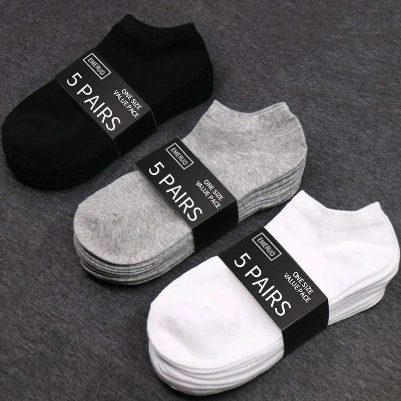 5 Paare Herren Schwarze Bootssocken | Einfarbig Atmungsaktiv Bequem Hochwertige Knöchelsocken Kaufschwan®