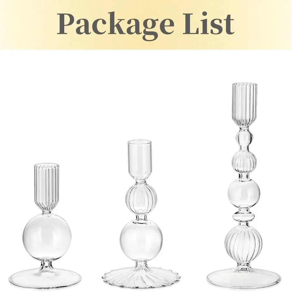 Transparente (3 Stück) Kerzenhalter – Elegante Gewellte Kerzenständer für Stabkerzen zur Wohn- & Party Dekoration