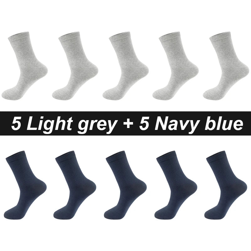 10 Paare Herren Kammbaumwollsocken | Schwarze Freizeit- & Businesssocken Atmungsaktiv Hochwertig Kaufschwan® 5 Grau - 5 Marineblau EU 44-48