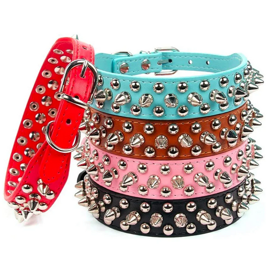 PU Leder Hundehalsband mit Nieten Punk Stil Verstellbares Halsband für Kleine Hunde Katzen Kaufschwan®