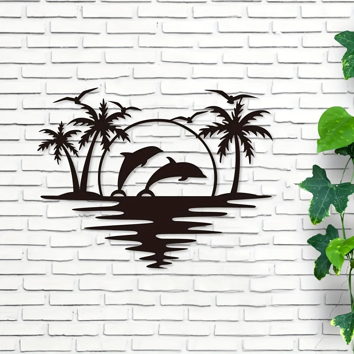 Kreative Delfin Kokospalmen Strand Metall Wanddeko – Innen & Außen Kunst Kaufschwan®
