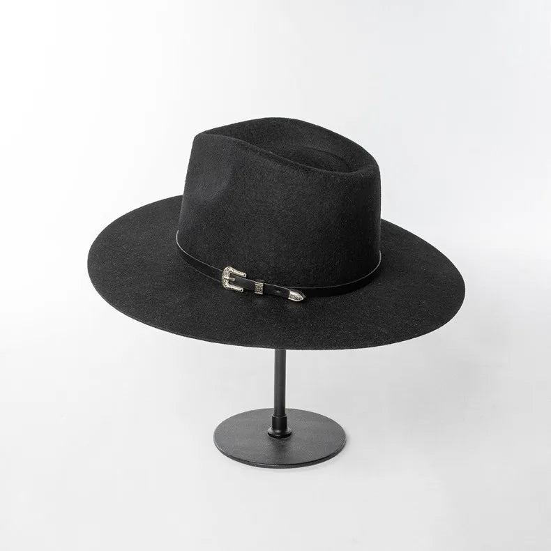 Herbst & Winter Unisex Woll-Fedora Hut – Vintage Jazzhut mit Krone & Schwarzem Lederband, Stylischer Hut mit Breiter Krempe Kaufschwan®
