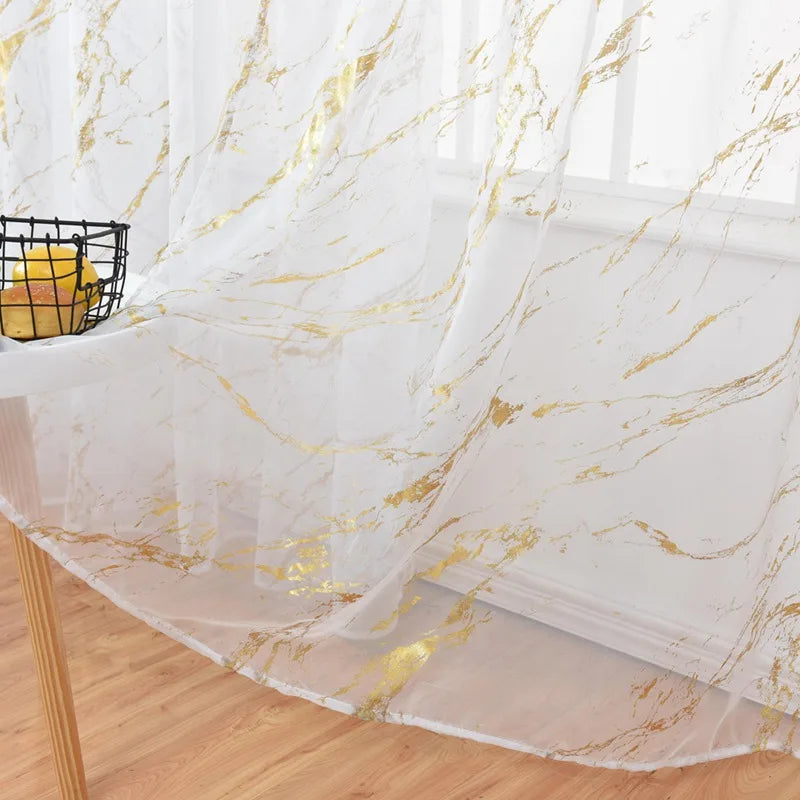 Marmor Goldfolie Transparenter Voile Vorhang mit Stangentasche für Küche Schlafzimmer Wohnzimmer Balkon Kaufschwan®