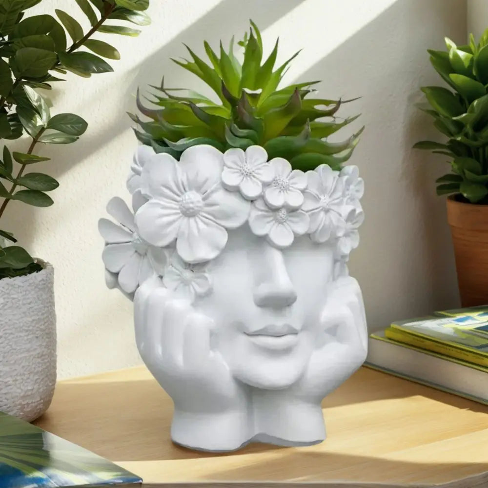Kreativer Blumentopf mit Frauen Gesicht – Flower Girl Resin Pflanztopf | Moderne Desktop Kunst Skulptur für Garten & Wohndeko Kaufschwan®