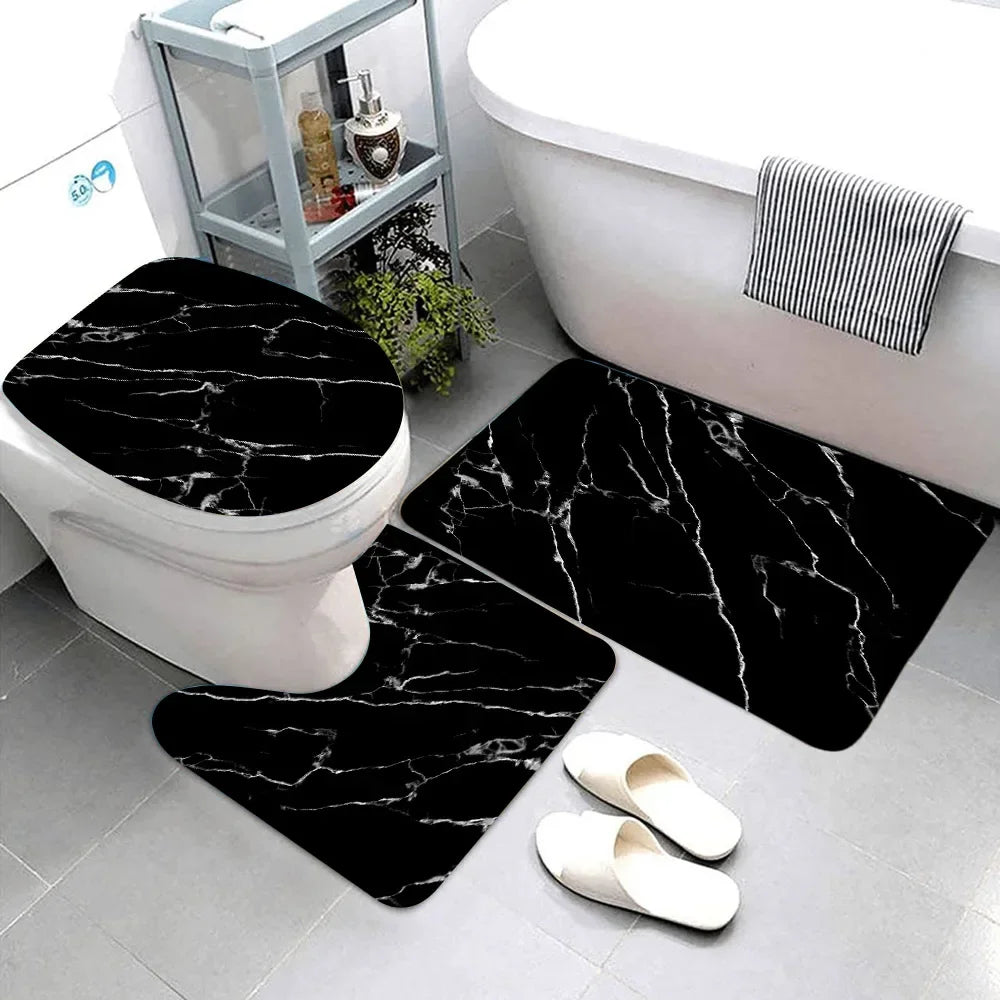 3-teiliges Badematten-Set Schwarz Marmor – Gold & Grau, Rutschfest, Geometrisches Design Kaufschwan® Abbildung 12 40X60CM