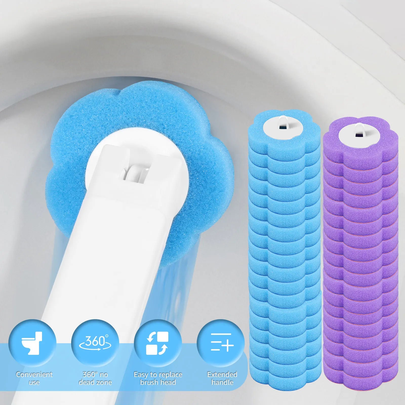 Einweg-Toilettenbürsten-Set mit Ersatzköpfen & langem Griff – WC-Reinigungsset mit automatischem Deckel Kaufschwan®