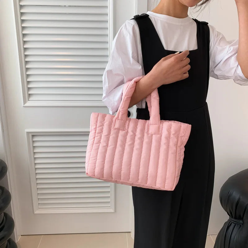 Damen Tote Bag mit Großer Kapazität – Gestepptes Nylon mit Baumwollpolsterung | Einfarbige Casual Fashion Schultertasche Kaufschwan®
