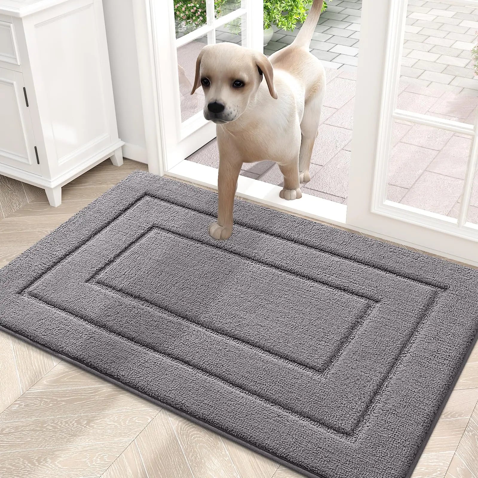 Saugfähige Flache Eingangsmatte für Innen – Waschbar, Schmutzabweisender Dicker Teppich für Haustür Kaufschwan® Grau 82x102cm