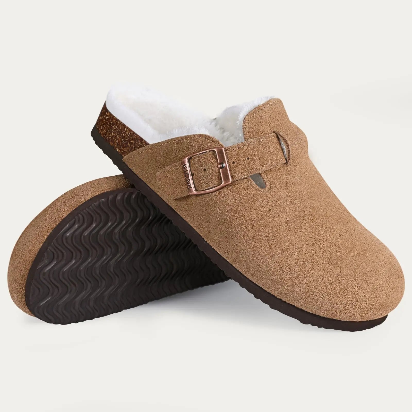 Klassische Winter-Pantoffeln | Unisex Fell-Suede Clogs | Kuschelige Hausschuhe mit Verstellbarer Schnalle & Kork-Fußbett Kaufschwan®