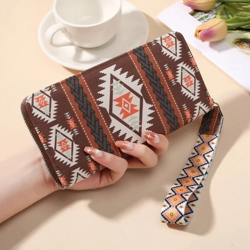 Vintage Damen Langbörse mit Geometrischem Muster – Doppeltes Fach & Große Kapazität | Koreanischer Stil Handy & Münzgeldbörse Kaufschwan® Braun