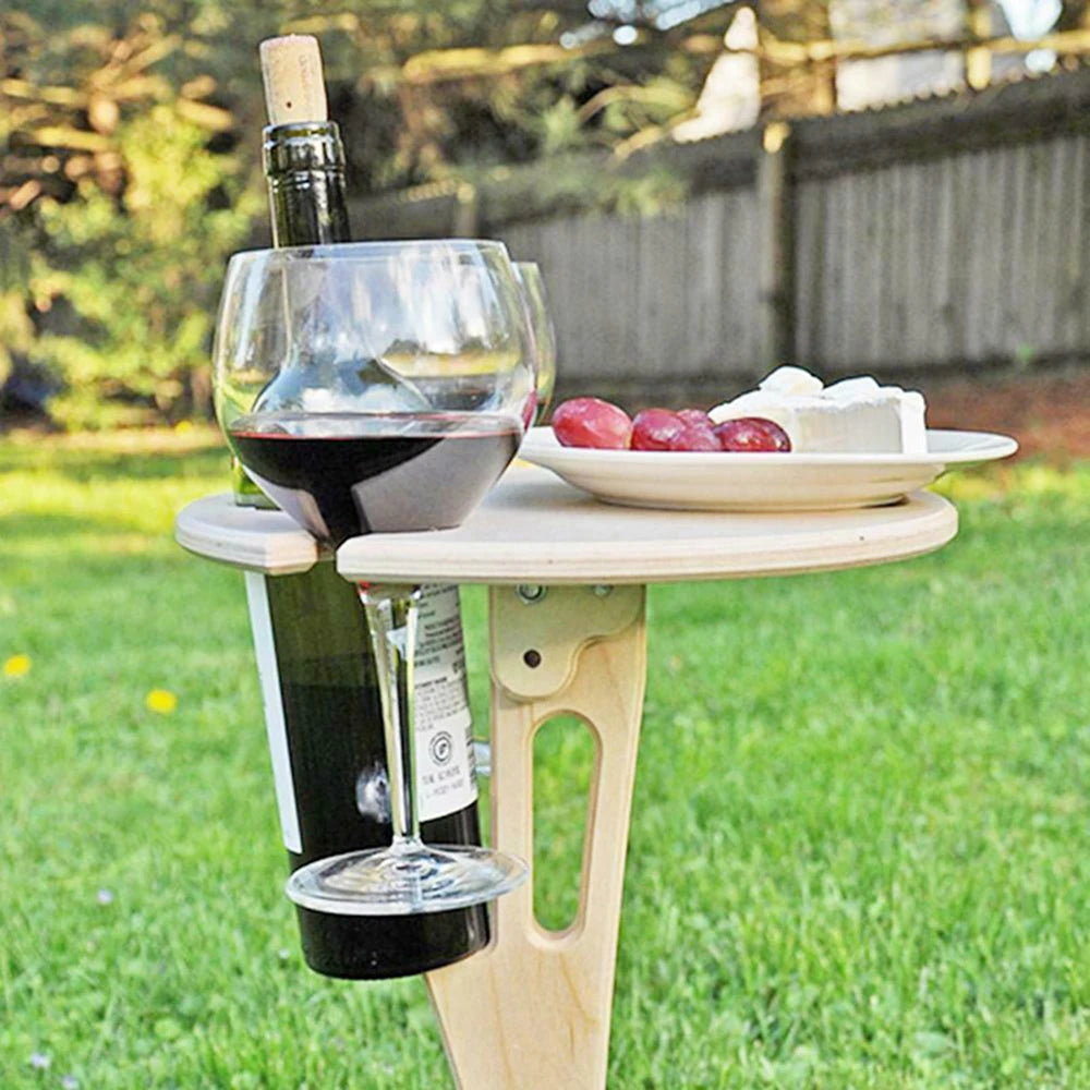 Tragbarer Faltbarer Holz Weintisch – Outdoor Glas- & Flaschenhalter | Picknick, Strand & Garten Party Wein Stand Kaufschwan®