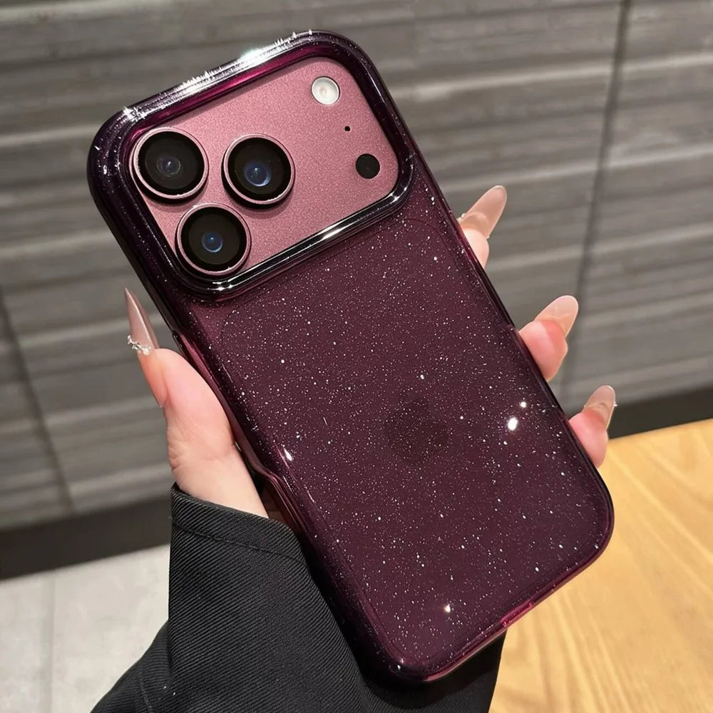 Funkelnde Bordeauxrote Schutzhülle für iPhone 18 Pro & iPhone 18 Pro Max – Transparente Weiche Hülle mit Glitzerdetails Kaufschwan®