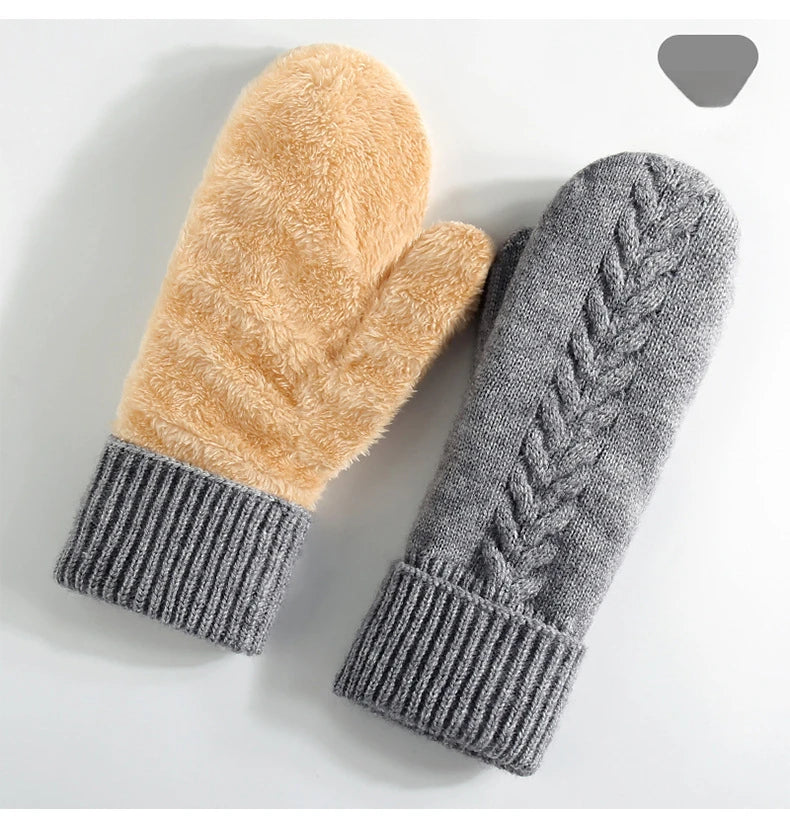 Strickhandschuhe Winter – Doppel-Layer Samt Gefüttert | Warme Verdickte Vollfinger Winterhandschuhe für Damen & Herren Kaufschwan® Grau Einheitsgröße