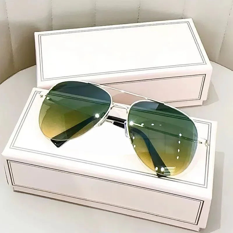 Modische Piloten-Sonnenbrille mit Verlaufsgläsern – Große Sonnenbrille mit UV400-Schutz und entspiegelten Gläsern für Herren Kaufschwan® Grün