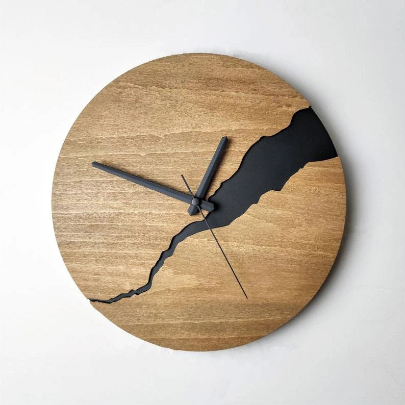 Gebrochene Holz Wanduhr – Leise Große Quarz Deko Uhr Kaufschwan® Design 1 12 Zoll