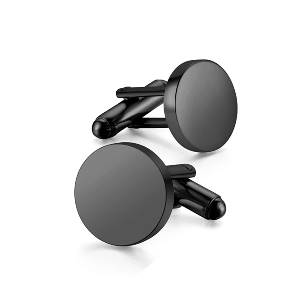 Edelstahl Manschettenknöpfe Blanko Rund – Hochglanzpoliert | DIY Schmuck Zubehör für Gravur & Personalisierung (15mm/18mm/20mm) Kaufschwan® Schwarz