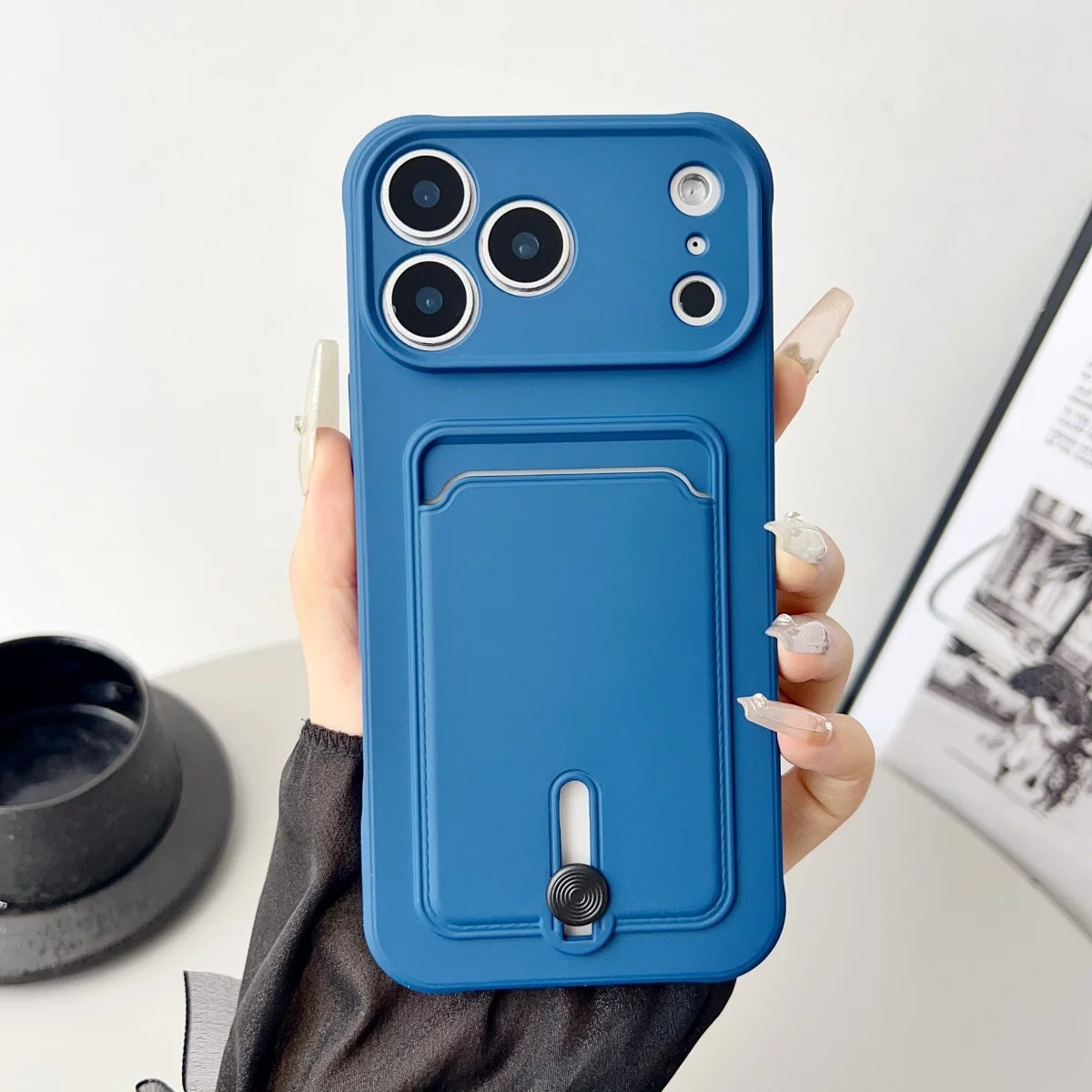 Handyhülle mit Kartenfach für iPhone 18 Pro & iPhone 18 Pro Max – Stoßfeste Weiche Silikon-Schutzhülle Kaufschwan® Blau iPhone 18 Pro