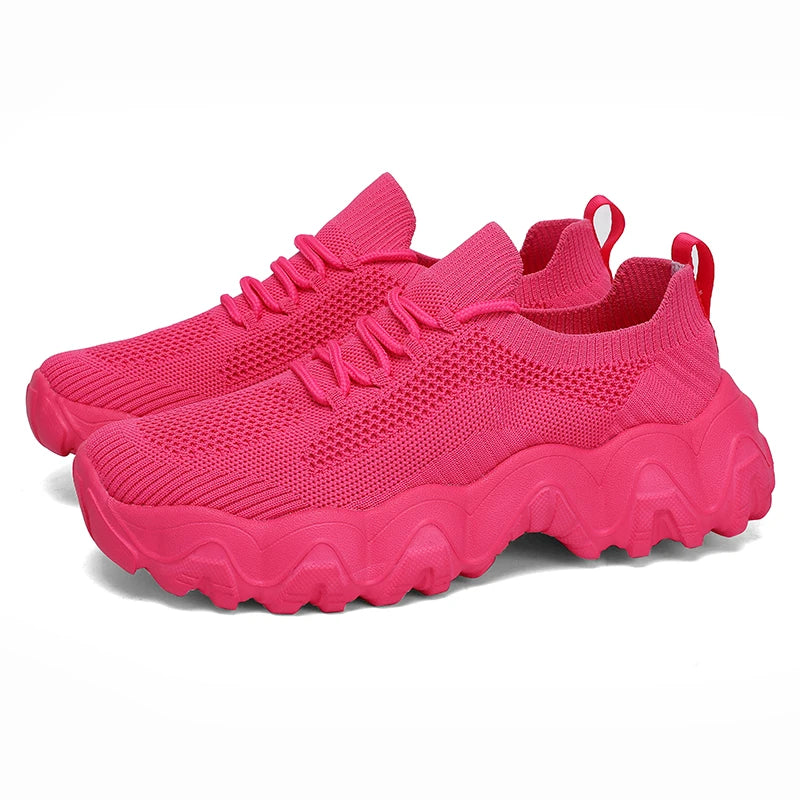 Damen Mesh-Sneaker mit Schnürung – Leichte Atmungsaktive Schuhe | Modische Bequeme Trainings- & Walkingschuhe Kaufschwan® Alles RosyRed 42
