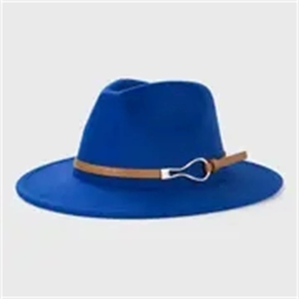 Damen Western Cowboy Hut – Stylischer Flachkrempen-Wollhut mit Leder Schnalle, Jazz-Accessoire für Herren Kaufschwan® Blau 57cm