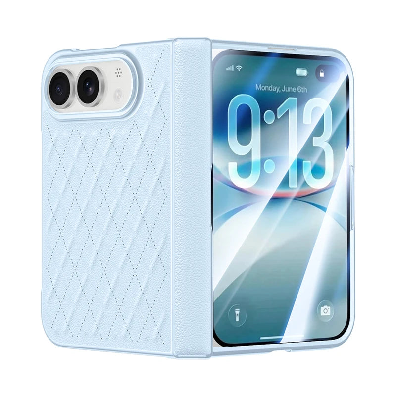 Luxuriöse Magnetische Klapphülle aus PU-Leder für iPhone Duo – Matte MagSafe-Kompatible Schutzhülle mit Scharnierschutz und Schutzfolie Kaufschwan® Blau iPhone Duo