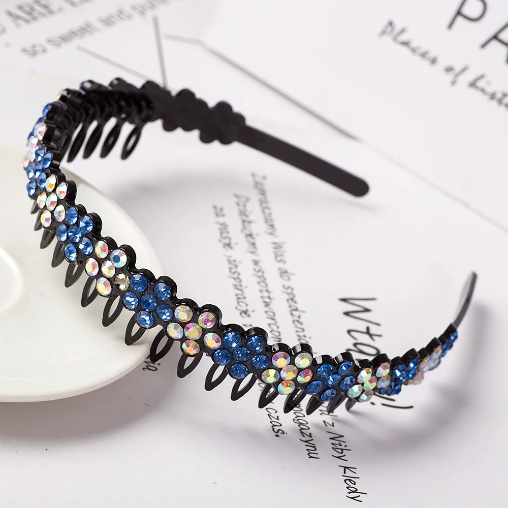 Eleganter Haarreif mit Perlen & Strass – Elastisches, rutschfestes Stirnband mit Blumen für Damen & Mädchen Kaufschwan® Blau 2