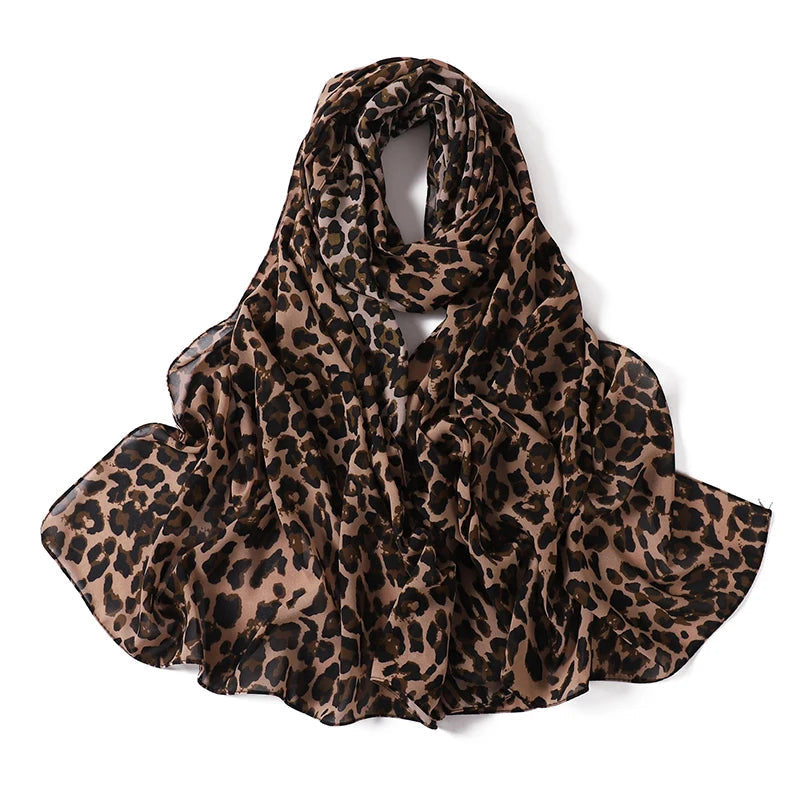 Sommer Boho Chiffon Hijab – Leopard & Aquarell Muster | Ultraleichter Atmungsaktiver Muslimischer Schal für Strand & Reisen Kaufschwan®