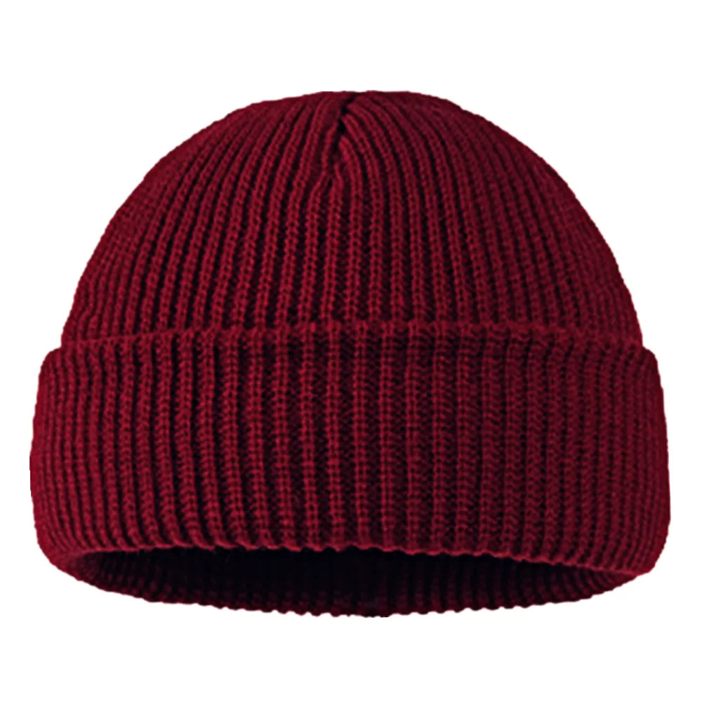 Winter Strickmütze – Kurze Hip Hop Cap | Unisex Elastische Wollmütze für Damen & Herren Kaufschwan® Weinrot Einheitsgröße