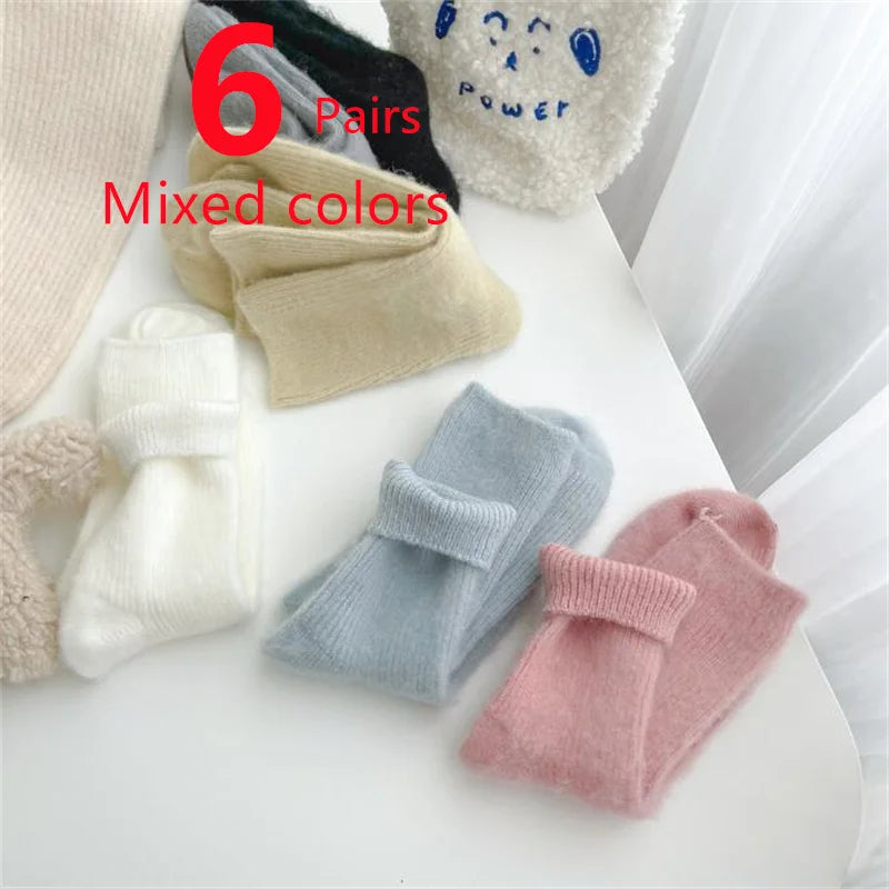 1-12 Paare Damen Herbst Winter Dicke Warme Mittellange Socken | Modische Macaron Farbige Flauschige Bequeme Freizeit Socken Kaufschwan® 6 Paare - Gemischt Einheitsgröße