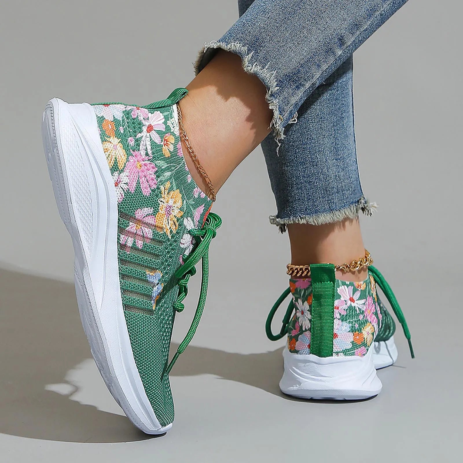 Damen Atmungsaktive Strick-Sneaker – Flying Weave Mesh Schnürschuhe | Runde Zehenform, Weiche Sohle & Bequeme Freizeitschuhe Kaufschwan®