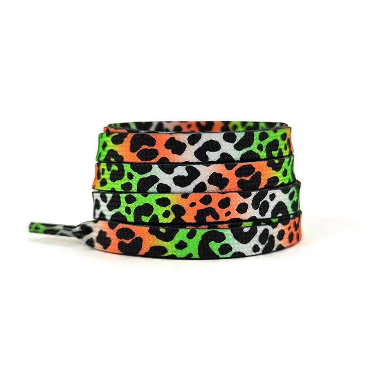 Flache Modische Schnürsenkel – Leopardenmuster & Tie-Dye Farbverlauf | Stilvolle Laces für AF1, AJ1 & Leinensneaker Damen & Herren Kaufschwan® Grün Weiß 120cm