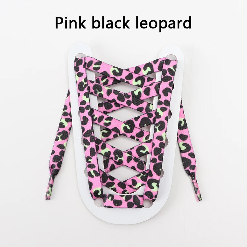 Tiermuster Schnürsenkel – Flache Modische Laces für Sneaker | Tiger-, Schlangen- & Leoparden-Print 120/140/160cm Kaufschwan® Rosa schwarzer Leopard 140cm