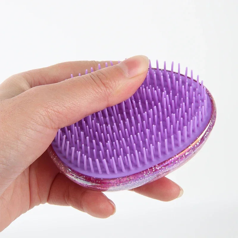 Kleiner Tragbarer Ei-Kamm – Sternenhimmel Design | Antiverknotungs-Haarbürste für Kinder, Reisen & Edge-Styling