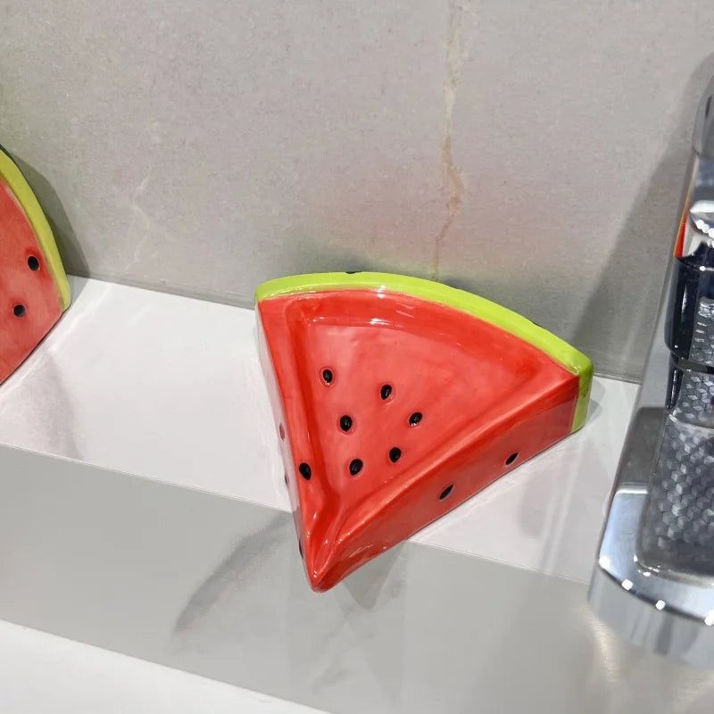 Wassermelonen-Keramik-Seifenschale – Niedlicher Seifenhalter ohne Wasseransammlung für Waschbecken & Badezimmer Kaufschwan®
