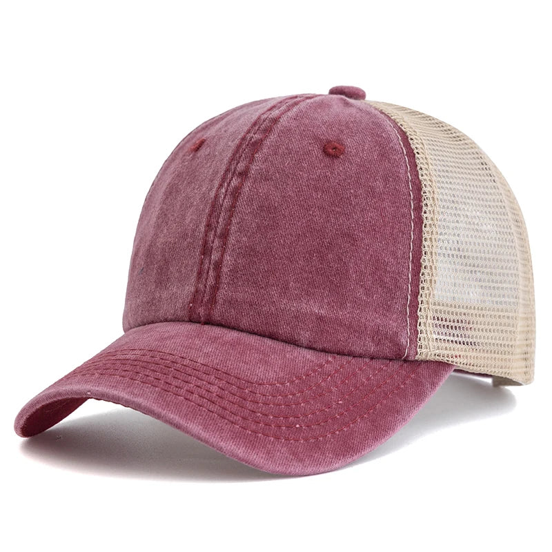 Hot Sale Unisex Trucker Hut | Mehrfarbige Einfarbige Baseballkappe | Washed Cotton Kappe für Herren & Damen Kaufschwan® Rot 55cm-60cm
