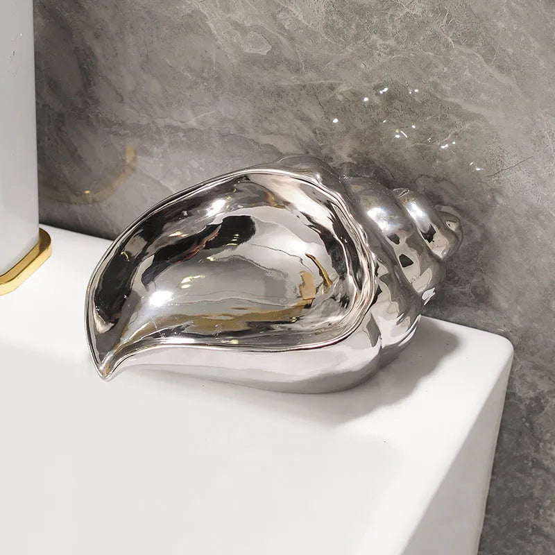 Muschel Keramik-Seifenschale – Stilvoller Seifenhalter mit Abflussdesign für Bad, Waschbecken oder Dusche Kaufschwan® Silber
