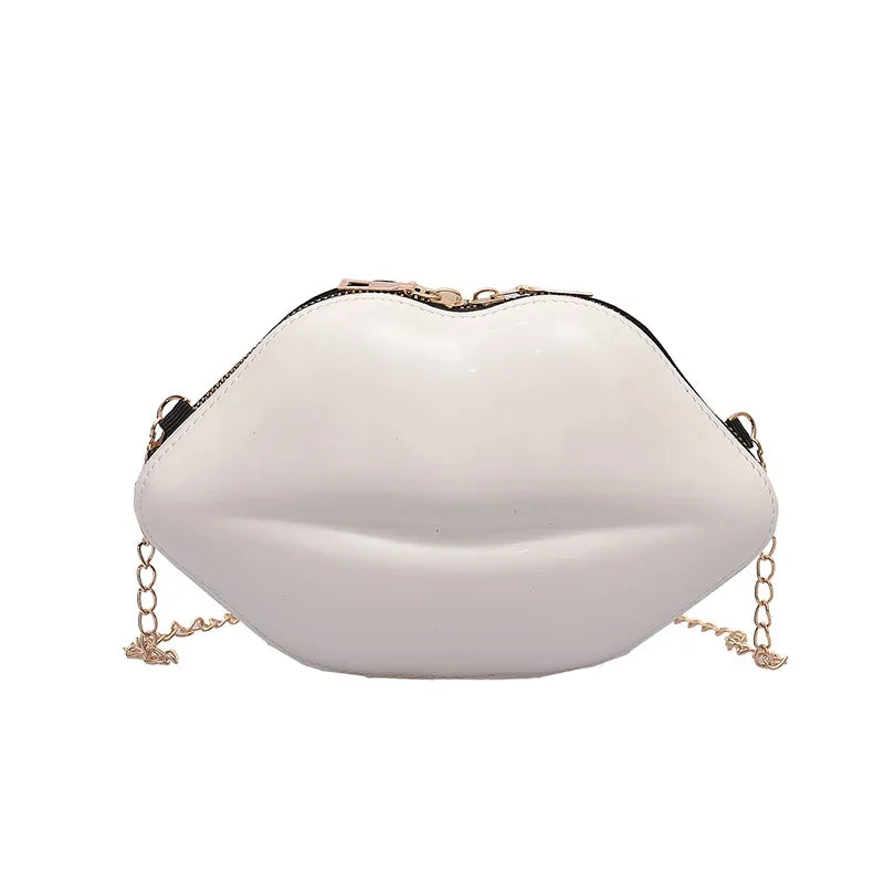 Lippen Design Schultertasche – Luxus Designer-inspirierte Damen Messenger & Handtasche | Einfarbige Zipper Umhängetasche Kaufschwan® Weiß