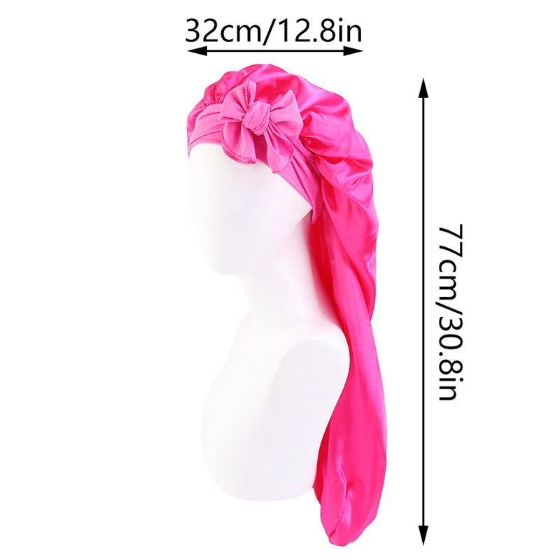 Lange Übergroße Satin-Schlafhaube für Damen – Atmungsaktive Elastische Haarhaube mit Schleifenband für die Nacht Kaufschwan®
