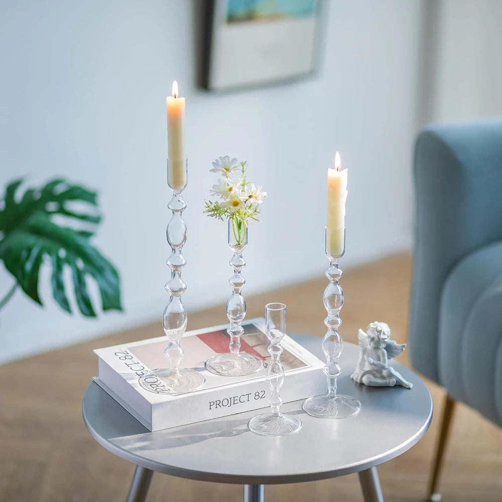 Transparente (3 Stück) Kerzenhalter – Elegante Gewellte Kerzenständer für Stabkerzen zur Wohn- & Party Dekoration