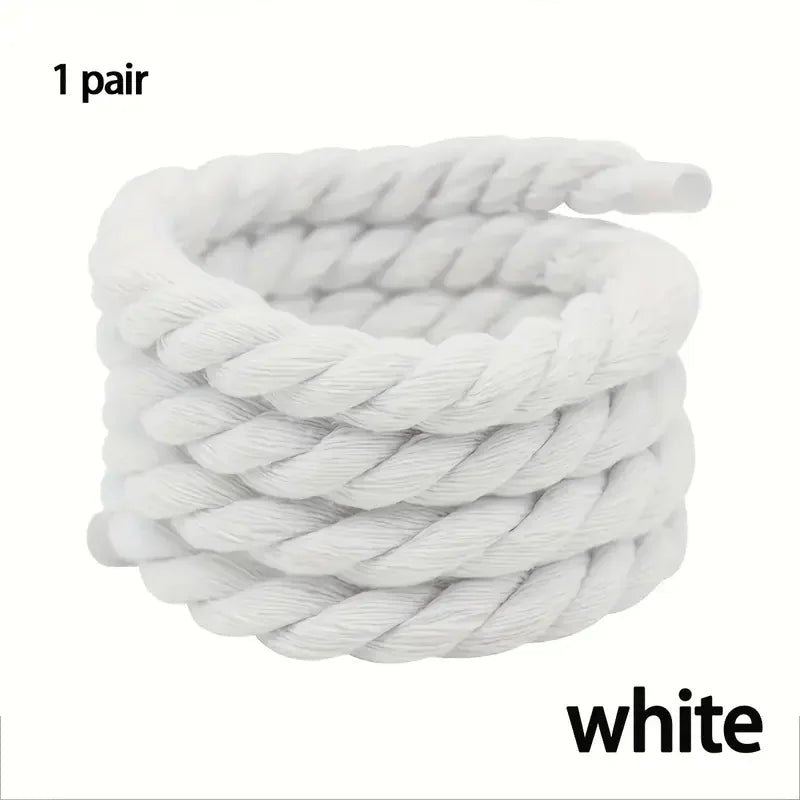 Handgefertigte Geflochtene Schnürsenkel – Robuste Dicke Canvas Laces | Modische Accessoires für Sneaker, Freizeit- & Leichte Schuhe Kaufschwan® Weiß