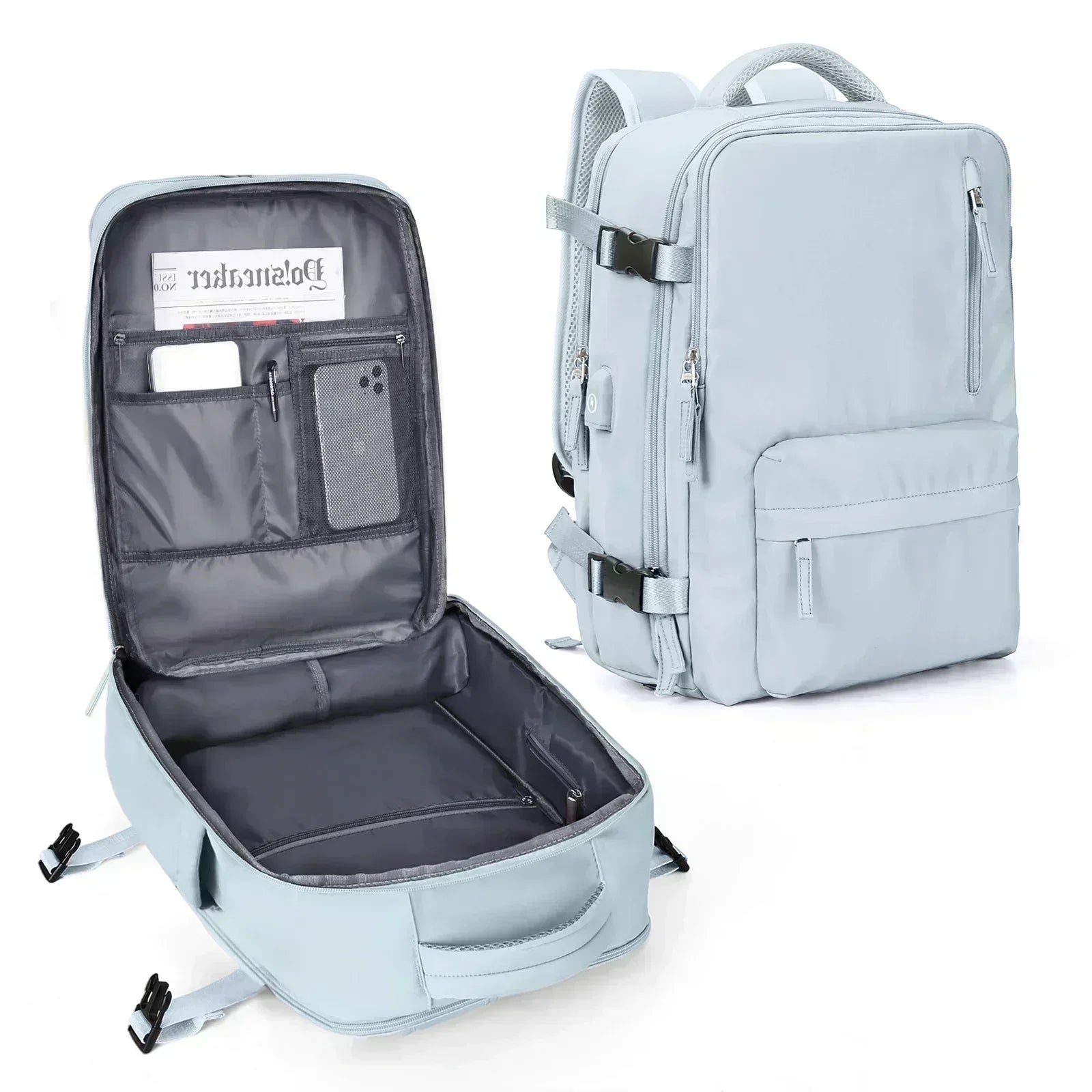 Handgepäck Rucksack | Laptop-Rucksack für Flugreisen | Schul- & Arbeitstasche Kaufschwan® Hellblau
