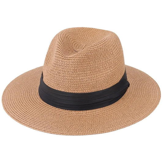 Sommer Sonnenhut Unisex | Panama Stil Strohhut | Strandhut für Urlaub & Outdoor mit Flacher Krone Kaufschwan®