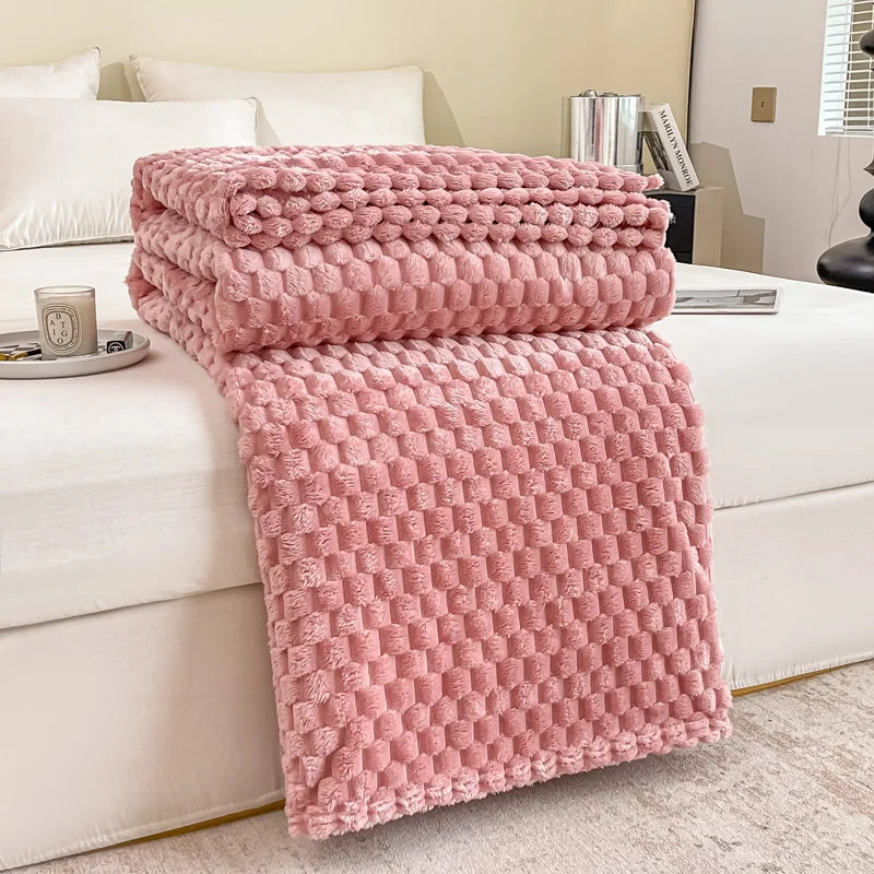 Kariert Weiche Warme Flauschige Samtdecke – Gemütlicher Sofaüberwurf & Bettdecke für Erwachsene, Kinder & Haustiere Kaufschwan® Pink 200x230cm(79x90inch)