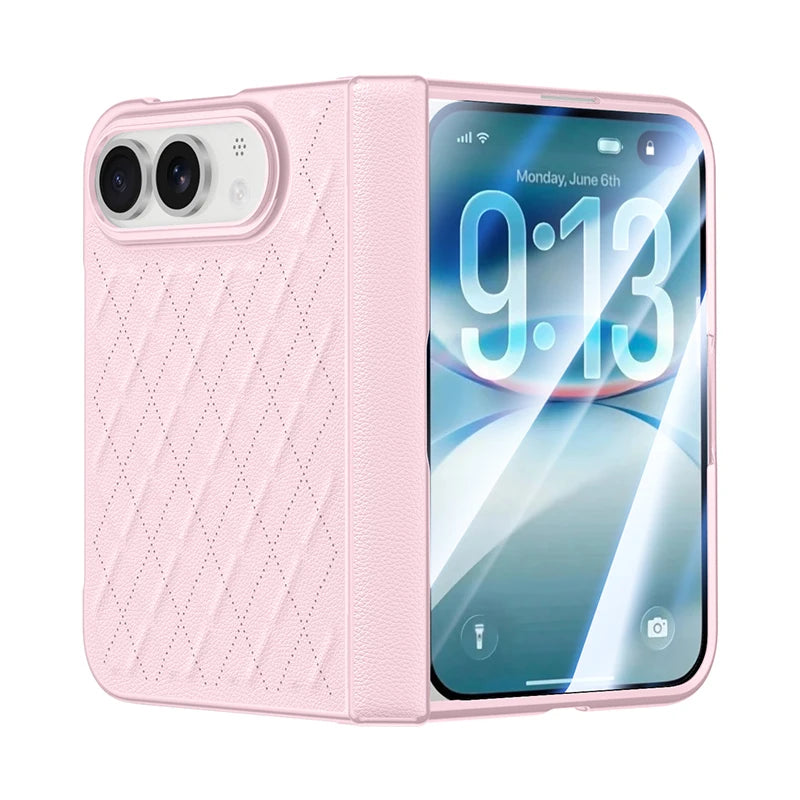 Luxuriöse Magnetische Klapphülle aus PU-Leder für iPhone Duo – Matte MagSafe-Kompatible Schutzhülle mit Scharnierschutz und Schutzfolie Kaufschwan® Rosa iPhone Duo