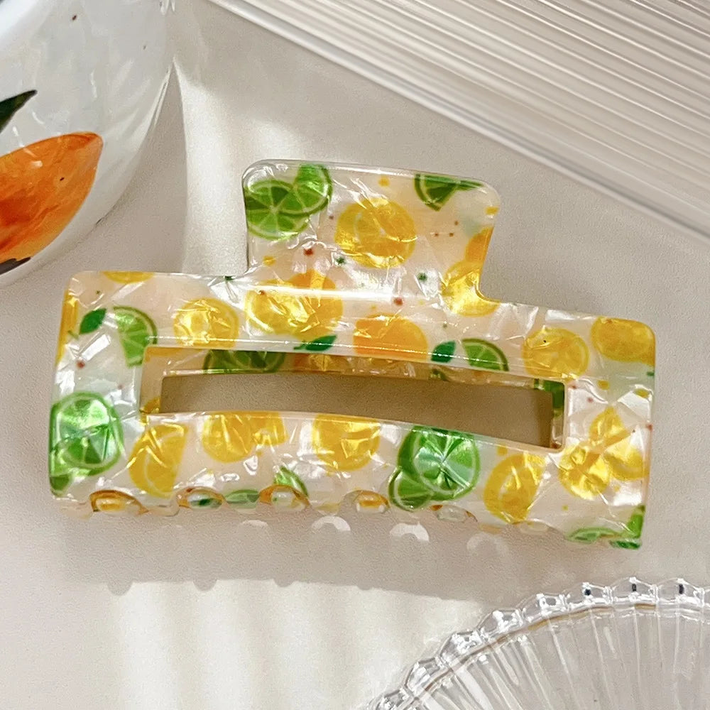 Acryl Haarklammer mit Fruchtmotiv – Quadratische offene Form, großer Shark-Clip für dickes Haar Kaufschwan® Zitrone