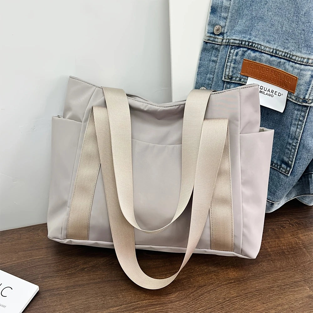Große Kapazität Casual Tote Bag für Damen – Leichte Oxford Stoff Schultertasche | Trendige Handtasche für Arbeit & Alltag Kaufschwan® Q Ian Khaki