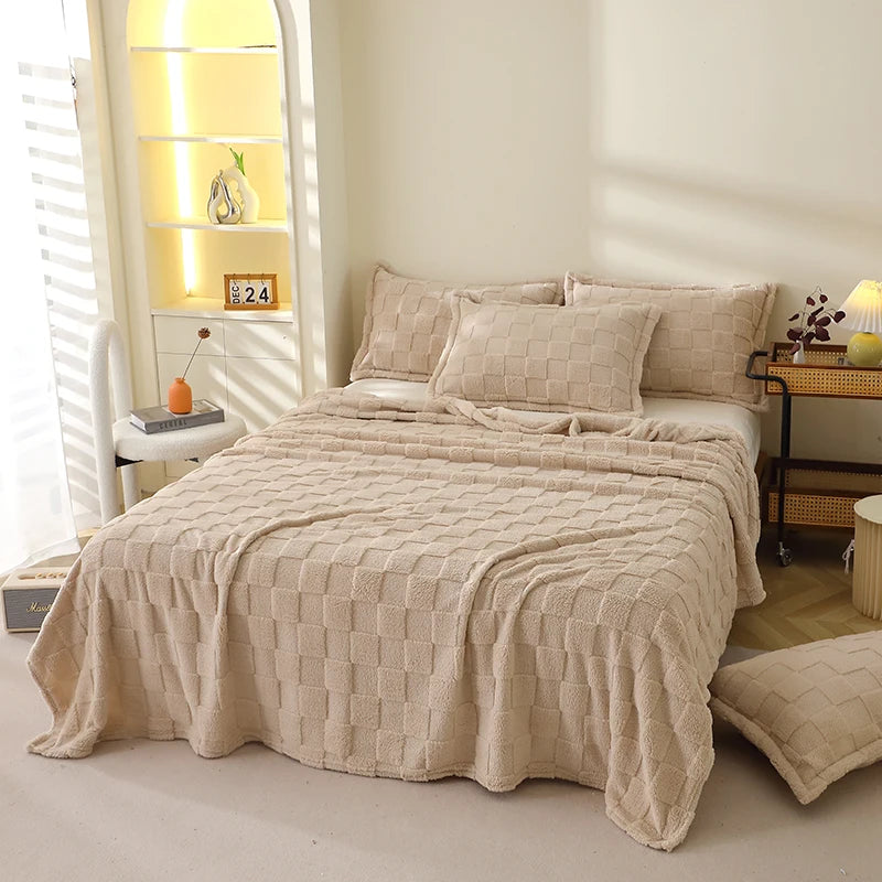 Karierte Weiche Taffeta Fleece Decke – Flauschiger Einfarbiger Bettbezug & Überwurf für Sofa, Bett, Erwachsene, Kinder & Haustiere Kaufschwan®
