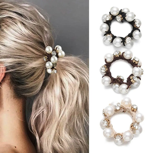 3 Stück Faux Perlen Haargummis mit Glitzer-Strass | Retro-Stil Scrunchies für Damen Kaufschwan® 3er Set